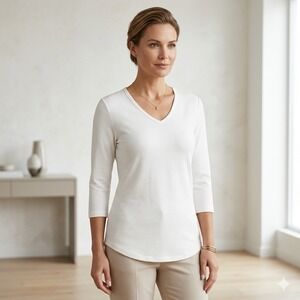 Segments‎ Canada Women's White V-Neck 3/4 Sleeve Basic Essential Tee Medium